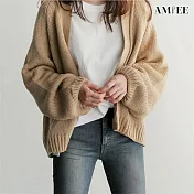 【AMIEE】韓系慵懶風寬鬆針織開襟小外套(KDCQ-1456) FREE 卡其色