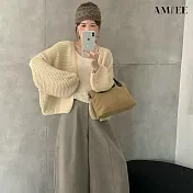 【AMIEE】軟糯慵懶風寬鬆針織小外套(KDCQ-458B) FREE 杏色