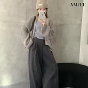 【AMIEE】軟糯慵懶風寬鬆針織小外套(KDCQ-458B) FREE 淺灰