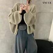【AMIEE】軟糯慵懶風寬鬆針織小外套(KDCQ-458B) FREE 燕麥色