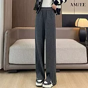 【AMIEE】設計感百搭顯瘦闊腿褲(KDPQ-9478) XL 黑灰