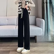 【AMIEE】韓版修身顯瘦雪尼爾加絨直筒褲(KDPQ-3417) M 黑色