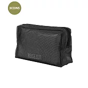 日本3COINS-無印風格TPU材質防潑水加工旅行用收納盥洗化妝包 <A>多口袋收納盥洗包-黑
