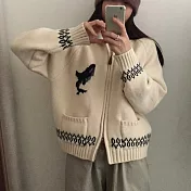 【MsMore】 海豚緹花拉鍊開衫毛衣外套針織加厚上衣# 126994 FREE 杏色