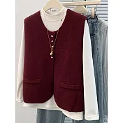 【MsMore】 小香風針織氣質背心毛衣外套# 126998 FREE 紅色