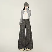 【MsMore】 毛呢西裝褲高腰寬鬆碎花印花彎刀長褲# 127001 S 灰色