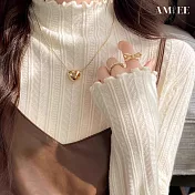 【AMIEE】修身百搭木耳邊半高領針織上衣(KDTQ-7057) M 杏色