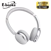 E-books SS68 AI智慧聲學降噪ANC+ENC藍牙6.0頭戴耳機 銀灰