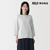 【MUJI 無印良品】女天竺船領七分袖T恤 S 淺灰