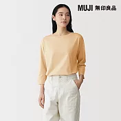 【MUJI 無印良品】女天竺船領七分袖T恤 S 橘色