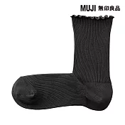 【MUJI 無印良品】女足口柔軟莫代爾混捲邊直角襪23-25cm 深灰