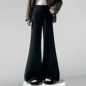 【MsMore】 窄版直筒毛呢垂順高腰微喇糯米長褲# 127052 S 黑色