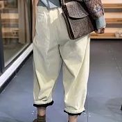 【ACheter】 復古寬鬆休閒簡約百搭純色燈芯絨加絨燈籠褲# 127055 M 杏色