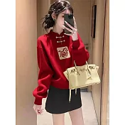 【MsMore】 紅色本命年馬年國風盤扣針織毛衣上衣# 127063 FREE 紅色