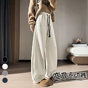 【MsMore】 窄版運動休閒羊絨彎刀香蕉長褲# 127070 S 米白色