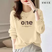 【AMIEE】洋氣減齡棉質大學T圓領上衣(KDTQ-417) M 杏色