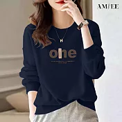 【AMIEE】洋氣減齡棉質大學T圓領上衣(KDTQ-417) M 藏青