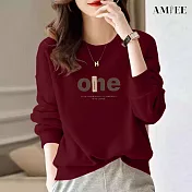 【AMIEE】洋氣減齡棉質大學T圓領上衣(KDTQ-417) M 酒紅