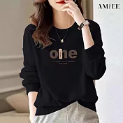 【AMIEE】洋氣減齡棉質大學T圓領上衣(KDTQ-417) M 黑色
