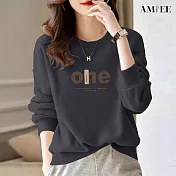 【AMIEE】洋氣減齡棉質大學T圓領上衣(KDTQ-417) M 深灰