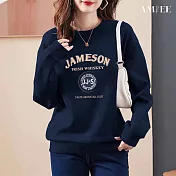 【AMIEE】潮流減齡棉質大學T圓領上衣(KDTQ-1013) M 藏青