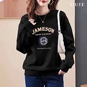 【AMIEE】潮流減齡棉質大學T圓領上衣(KDTQ-1013) M 黑色