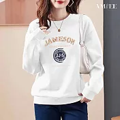 【AMIEE】潮流減齡棉質大學T圓領上衣(KDTQ-1013) M 白色