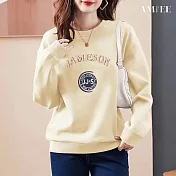 【AMIEE】潮流減齡棉質大學T圓領上衣(KDTQ-1013) M 杏色