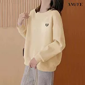 【AMIEE】極簡寬鬆棉質大學T圓領上衣(KDTQ-7294) M 杏色
