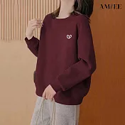 【AMIEE】極簡寬鬆棉質大學T圓領上衣(KDTQ-7294) M 酒紅