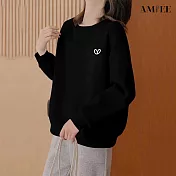 【AMIEE】極簡寬鬆棉質大學T圓領上衣(KDTQ-7294) M 黑色