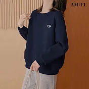 【AMIEE】極簡寬鬆棉質大學T圓領上衣(KDTQ-7294) M 藏青