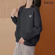 【AMIEE】極簡寬鬆棉質大學T圓領上衣(KDTQ-7294) M 深灰