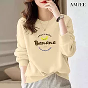 【AMIEE】甜系簡約棉質大學T圓領上衣(KDTQ-481) L 杏色