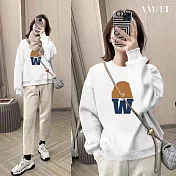 【AMIEE】韓系顯瘦棉質大學T圓領上衣(KDTQ-1016) M 白色