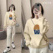 【AMIEE】韓系顯瘦棉質大學T圓領上衣(KDTQ-1016) M 杏色