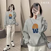 【AMIEE】韓系顯瘦棉質大學T圓領上衣(KDTQ-1016) M 淺灰