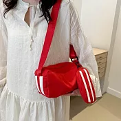 【HandStyle】側背包 時尚條紋百搭輕巧運動休閒斜背包(38070) _紅色