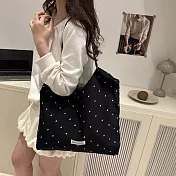 【HandStyle】單肩包 可愛風皺褶布面點點大容量單肩包(38055) _黑色