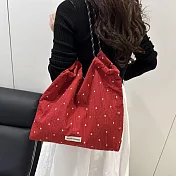 【HandStyle】單肩包 可愛風皺褶布面點點大容量單肩包(38055) _紅色