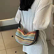 【HandStyle】側背包 時尚馬卡龍色絎縫格紋百搭斜背包(64120) _黑色