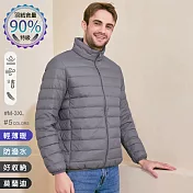 【KISSDIAMOND】特級輕暖真90%羽絨外套(保暖/防潑水/拉鍊口袋/男款/KDC-2106) M 中灰
