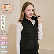 【KISSDIAMOND】特級輕暖真90%羽絨背心(保暖/防潑水/拉鍊口袋/女款/KDC-2101) M 黑