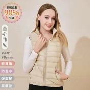 【KISSDIAMOND】特級輕暖真90%羽絨背心(保暖/防潑水/拉鍊口袋/女款/KDC-2101) M 米白