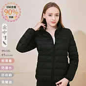 【KISSDIAMOND】特級輕暖真90%羽絨外套(保暖/防潑水/拉鍊口袋/女款/KDC-2102) M 黑