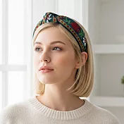 【HandStyle】髮箍 民族風細緻立體刺繡打結寬邊髮箍(00040) _藏青刺繡