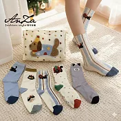 【AnZa】5入組貓咪棉襪+狗狗收納包組合 襪包組合