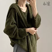 【衣途】溫柔軟糯V領毛衣+披肩二件組(KDTQ-B805) FREE 墨綠