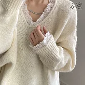 【衣途】優雅百搭蕾絲花邊針織毛衣上衣(KDTQ-B960) FREE 米白
