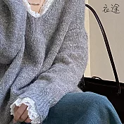 【衣途】優雅百搭蕾絲花邊針織毛衣上衣(KDTQ-B960) FREE 灰色